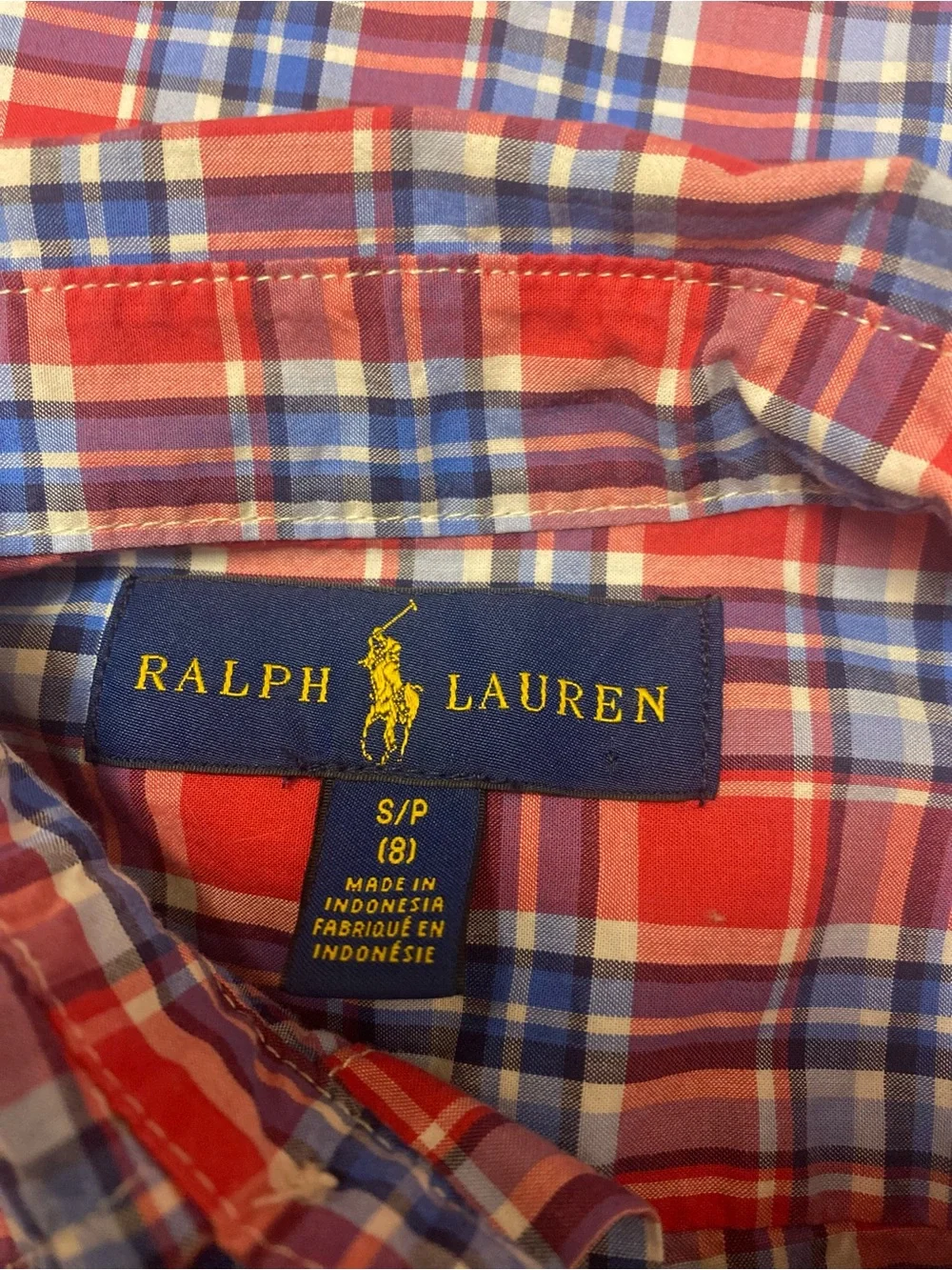 Ralph Lauren Red & Blue Plaid Button-Down Shirt - Kids S  8-10
